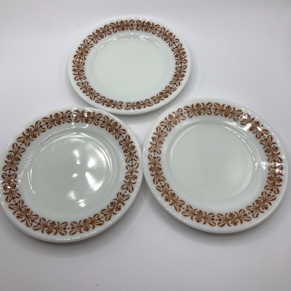 Pyrex copper filigree bread and butter plate x 3